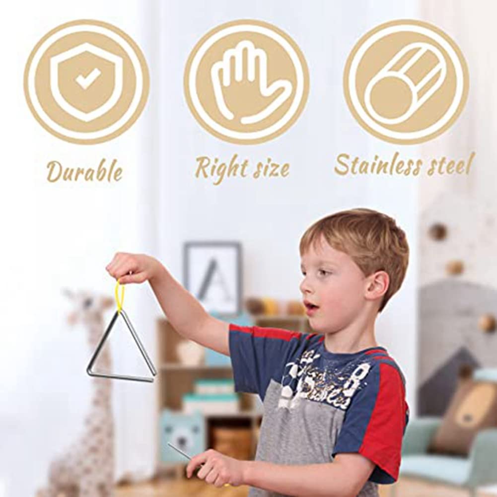 10 PCS Musical Steel Triangle Percussion Instrument Triangle Hand Percussion Triangle For Children Adult (6Inch)