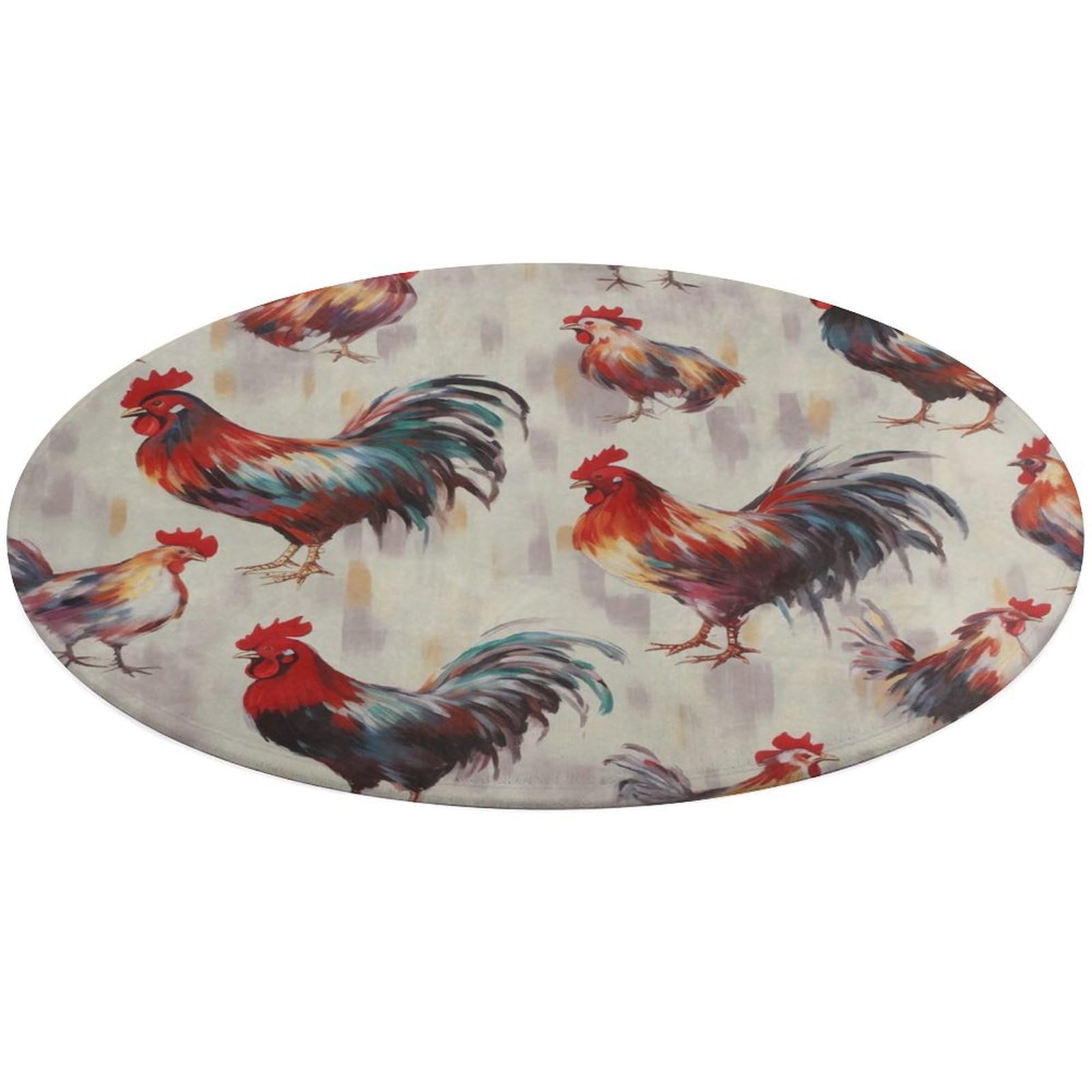 Tapis rond motif poule 90 cm en velours pour égayer votre salle à manger