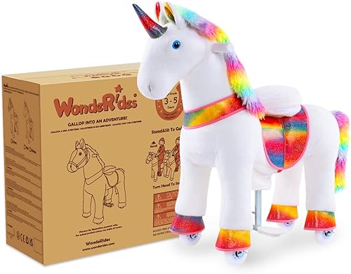 Miniatura 8 de WondeRides Caballo de juguete para pasear a caballo, tamaño S 3 para edades de 3 a 5 años (30.1 pulgadas de altura), unicornio de peluche con ruedas