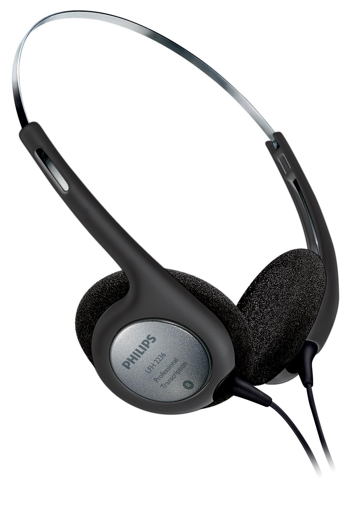 Philips LFH2236 Stereo Headphones for dictation and playback devices with 3.5mm jack, ear pads, black / silver