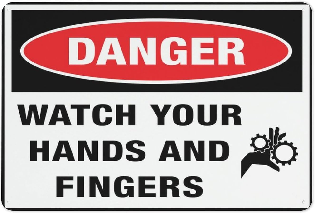 Danger Watch Your Hands and Fingers Rust Free Aluminum Sign - Security Warning Decor with Pre-Drilled Holes for Factory, Workshop - 12x16 Inches​
