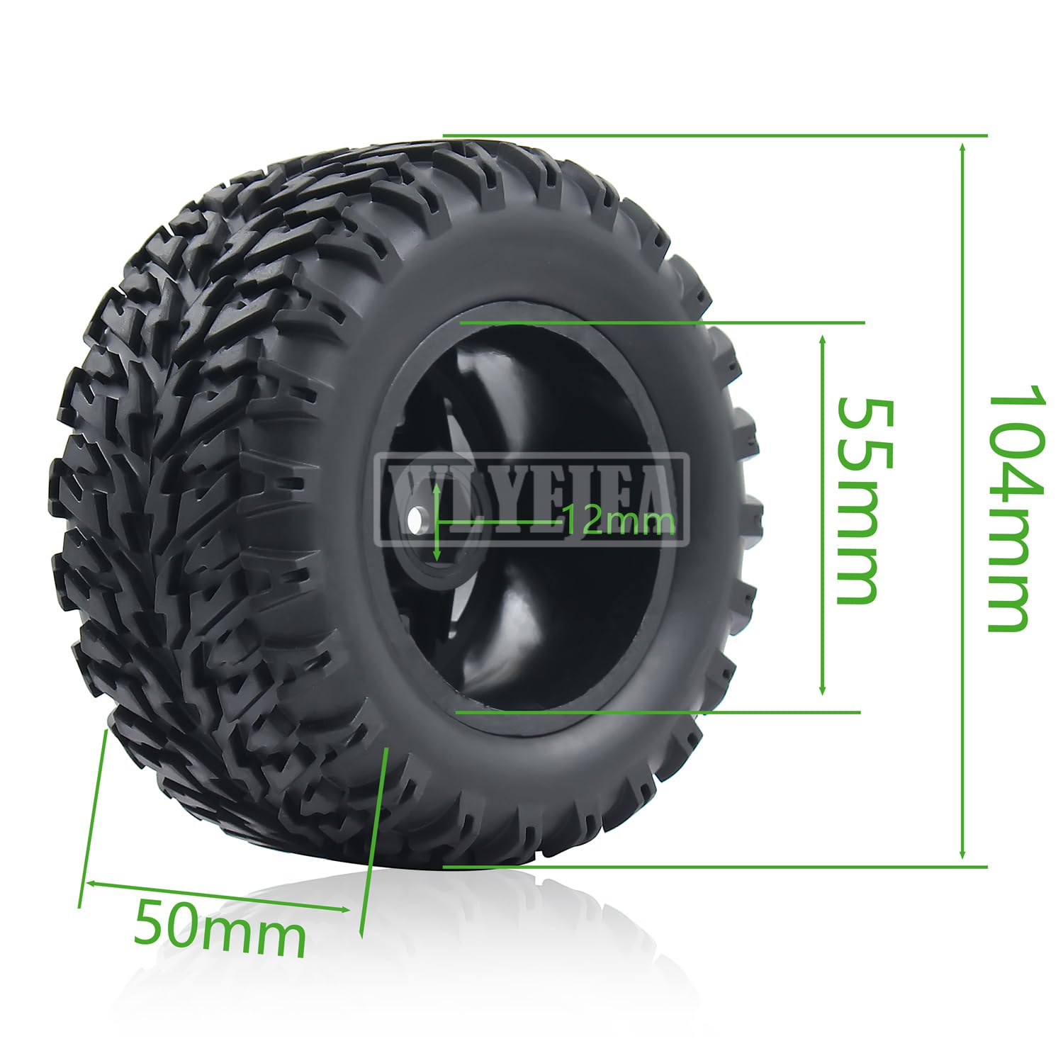 WLYEJEA 4PCS RC Truck Tires Set 12mm Hex Hub Plastic Wheel Rim Compatible with 1/12 LOSI LMT 4WD Solid Axle Monster Truck 1/12 1/14 1/16 TRAXXA,REDCAT RC Racing Truck