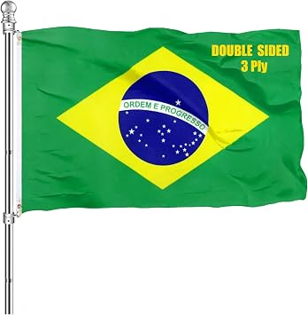 Brazil Brazilian Flag 3x5 Outdoor, Double Sided Heavy Duty Polyester Brazilian National Country Flags Long Lasting Vivid Color 4 Stitched Hemming Brass Grommets