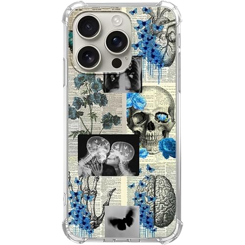 Vintage Aesthetic Anatomy Illustration Phone Case Compatible with iPhone 16 Pro, Skull Butterfly Phone Case for iPhone 16 Pro, Cool TPU Bumper Phone Case Cover