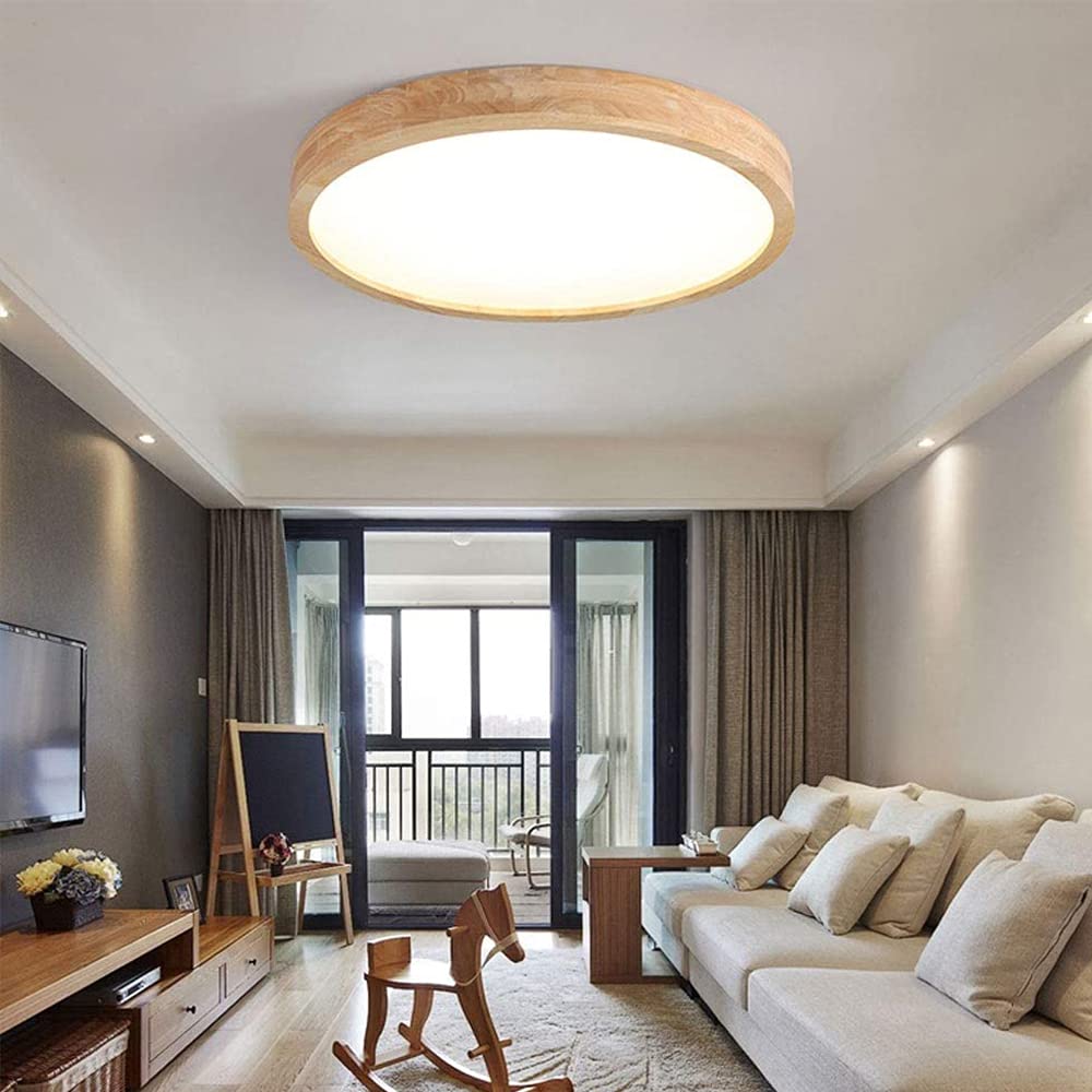 VOMI 36W LED Deckenlampe Holzoptik mit Bewegungsmelder, 50cm Runde Deckenleuchte Holz Sensor Lampe Flur Treppe Deckenbeleuchtung Kaltweiß 6000K