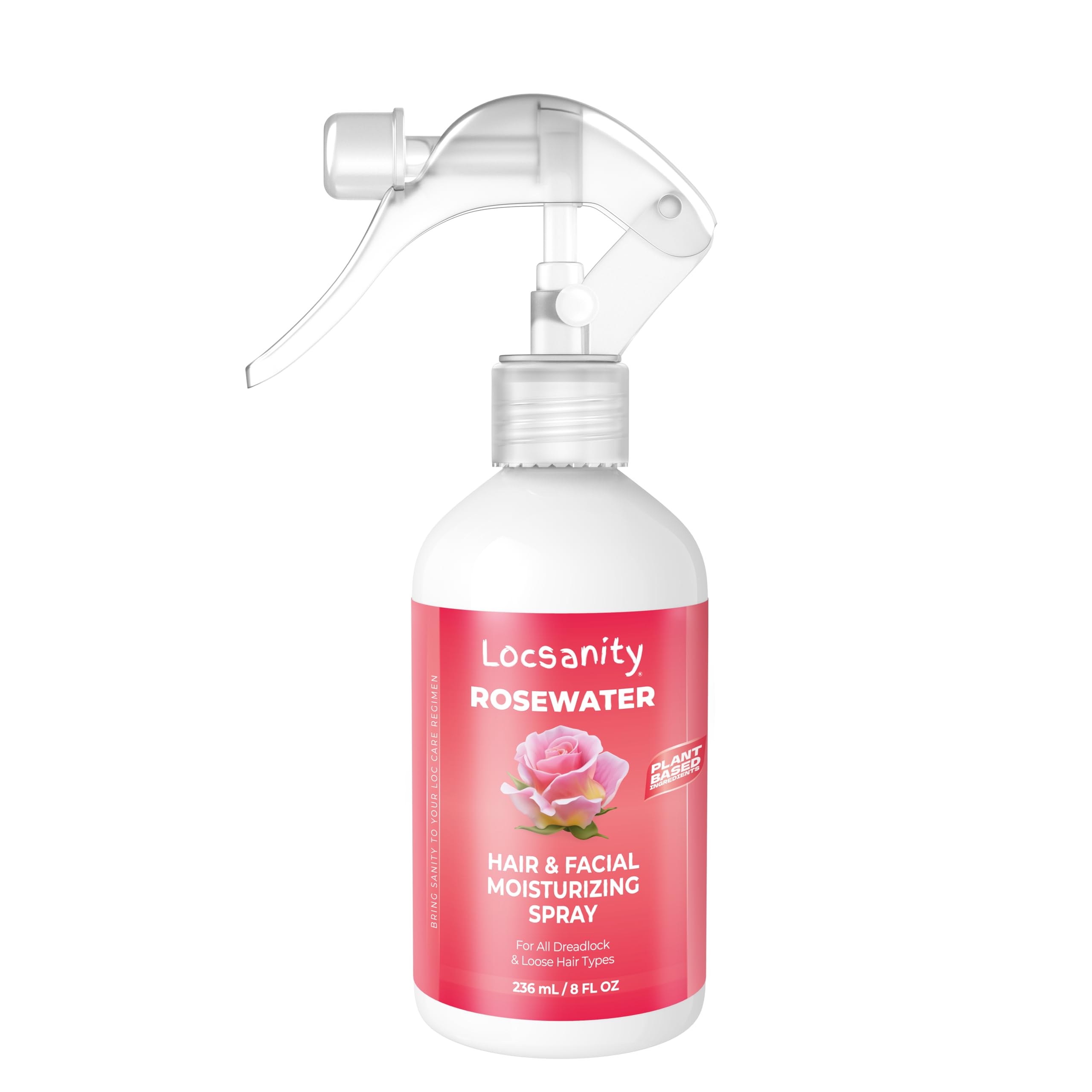 Locsanity Pure Rosewater Hair and Facial Spray – Regular Size Hydrating Face Mist to Soothe, Refresh, and Rejuvenate Skin, Reduce Oil and Buildup (8oz)