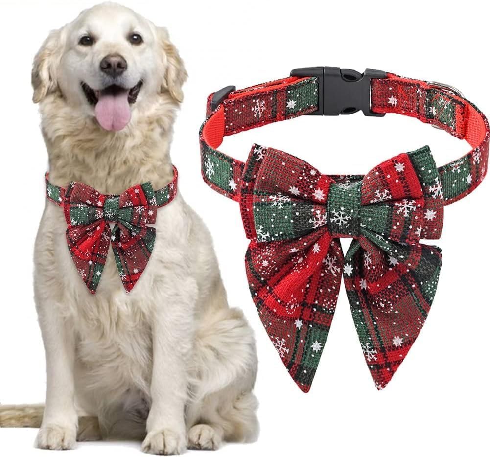 Festive Christmas Dog Collar, Holiday Classic Dog Collar with Bow Tie