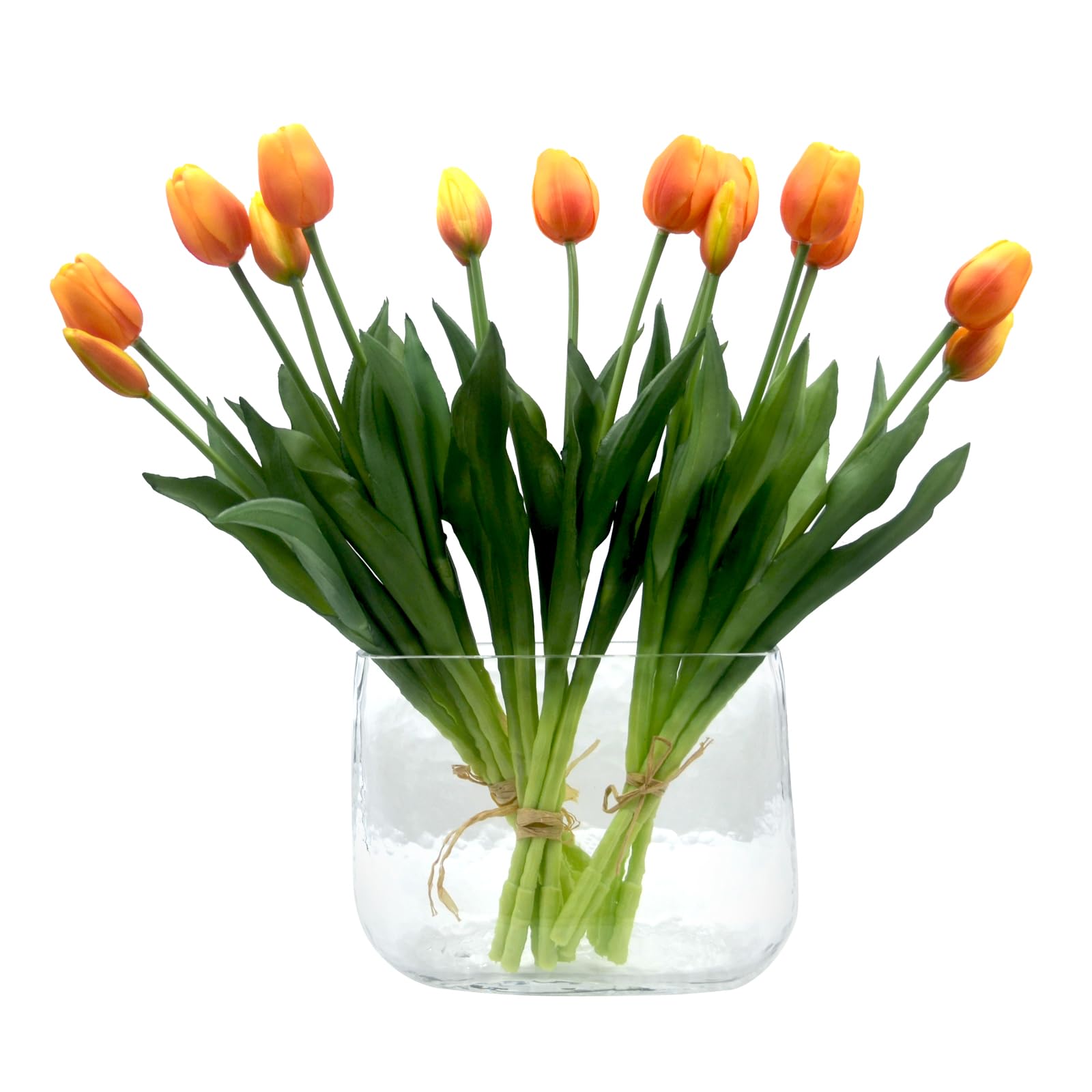 Moderspace 15pcs Artificial Tulips Flowers, Fake Tulips Real Touch, Faux Latex Bouquets, for Party Wedding Home Room Decoration (Orange)