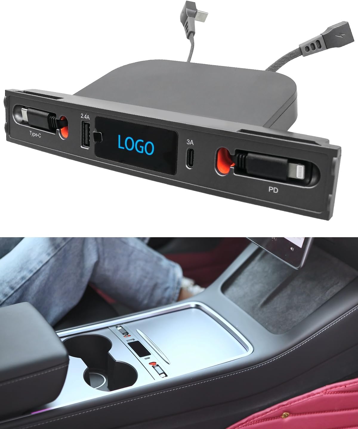 Car USB Charger Multi Port Fit for Tesla Model 3/Y 2021