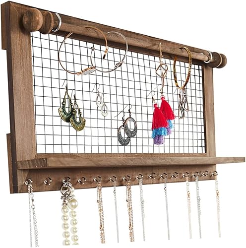 Miniatura 5 de Alipis 1 soporte de madera para joyas, pendientes de madera, caja organizadora de collares, aretes retro, estante de almacenamiento de joyas,