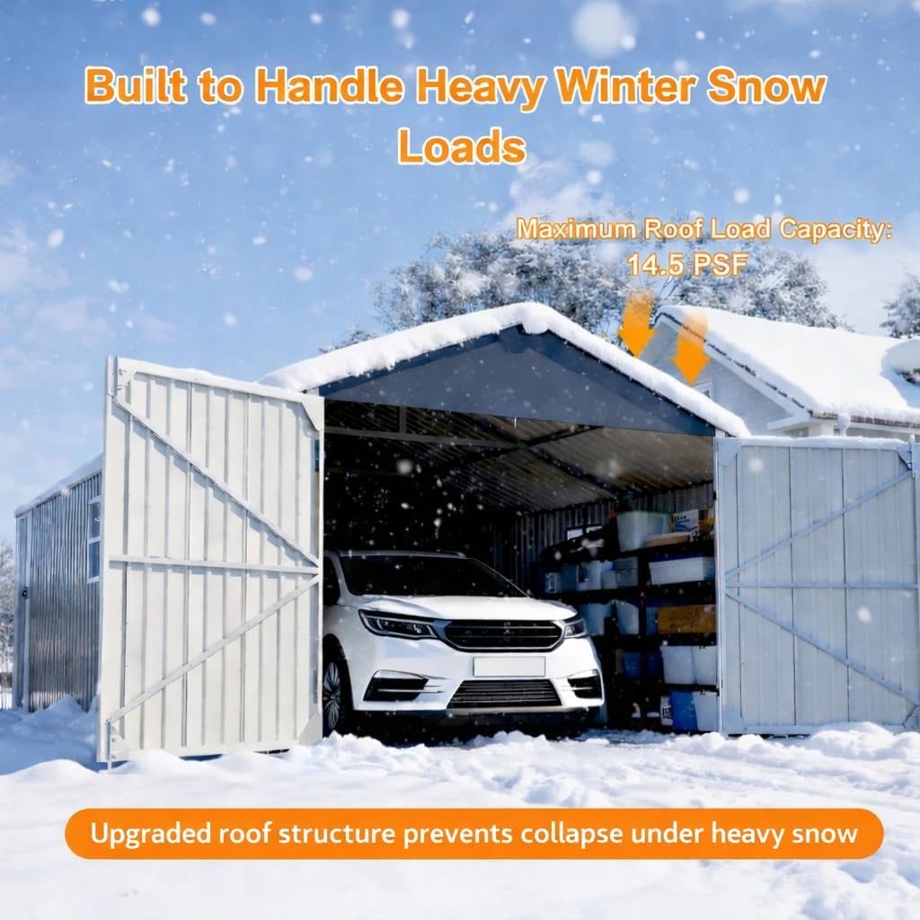 ZMAD 12x20x9.3 FT Heavy Duty Metal Garage Shed, Outdoor Storage Building with Double Doors & 2 Windows, Waterproof All-Weather Steel Carport for Car Truck Motorcycle & Lawnmower