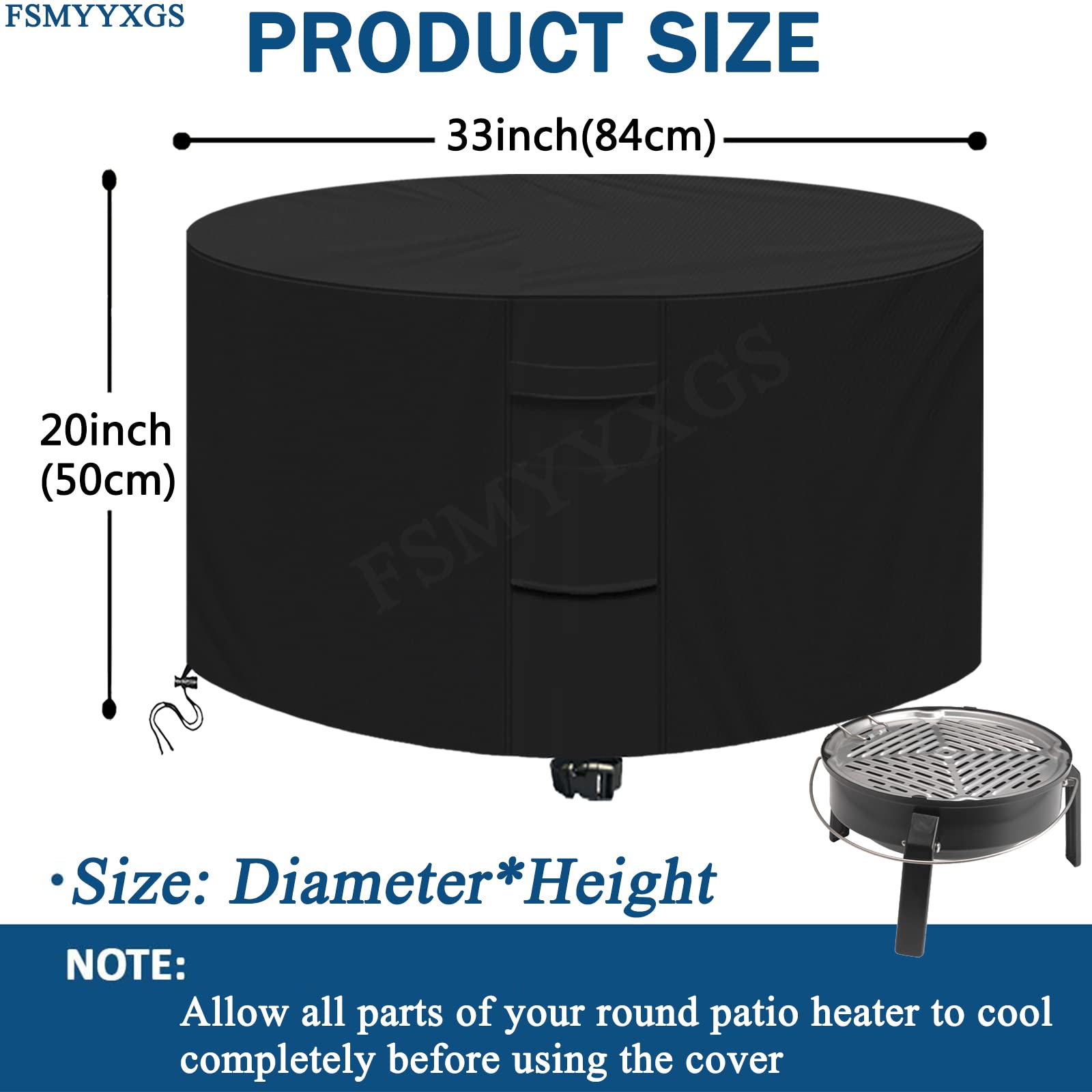 Copertura rotonda resistente per braciere impermeabile in tessuto Oxford 600D, resistente ai raggi UV e antivento, con prese d'aria per barbecue all'aperto, protezione per barbecue, adatta a 127 cm di