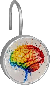 Set of 12 Colorful Human Brain Shower Curtain Hooks, Stainless Steel Rust-Resistant Decorative Hanger Rings