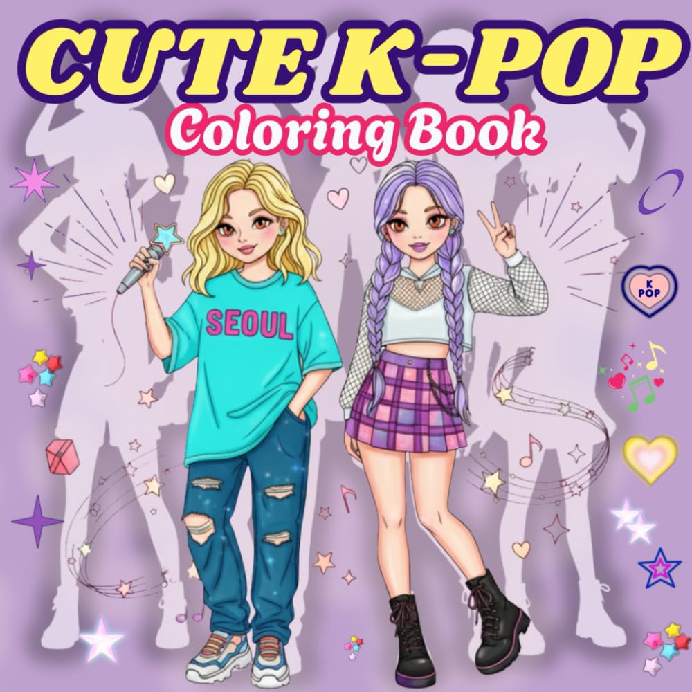 Cute K-Pop Coloring Book: Fun and Easy K-Pop Coloring Pages for Teens and Girls Featuring Adorable Korean Idols, and Aesthetic Designs for Relaxation and Creativity