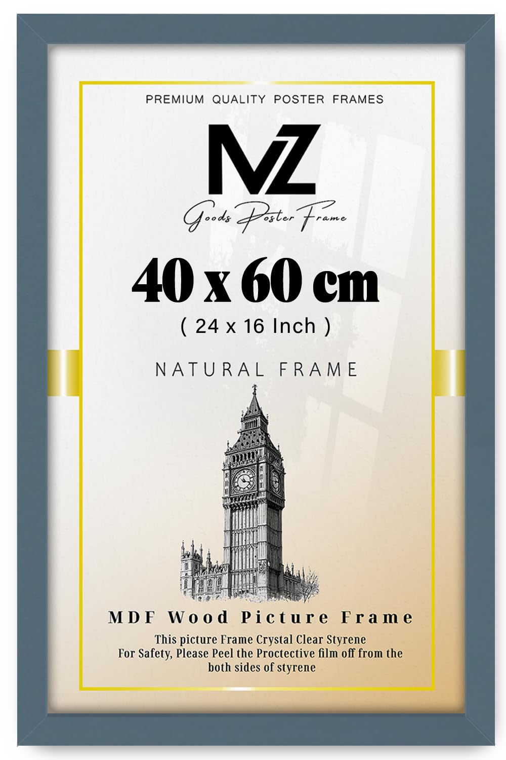 MZ GOODS | MDF Picture Frame (40 x 60 CM) 60 for Calligraphy Art, Diplomas & Portraits, Elegant MDF Build, Secure Hanging Hooks for Display [ Dark Grey ]