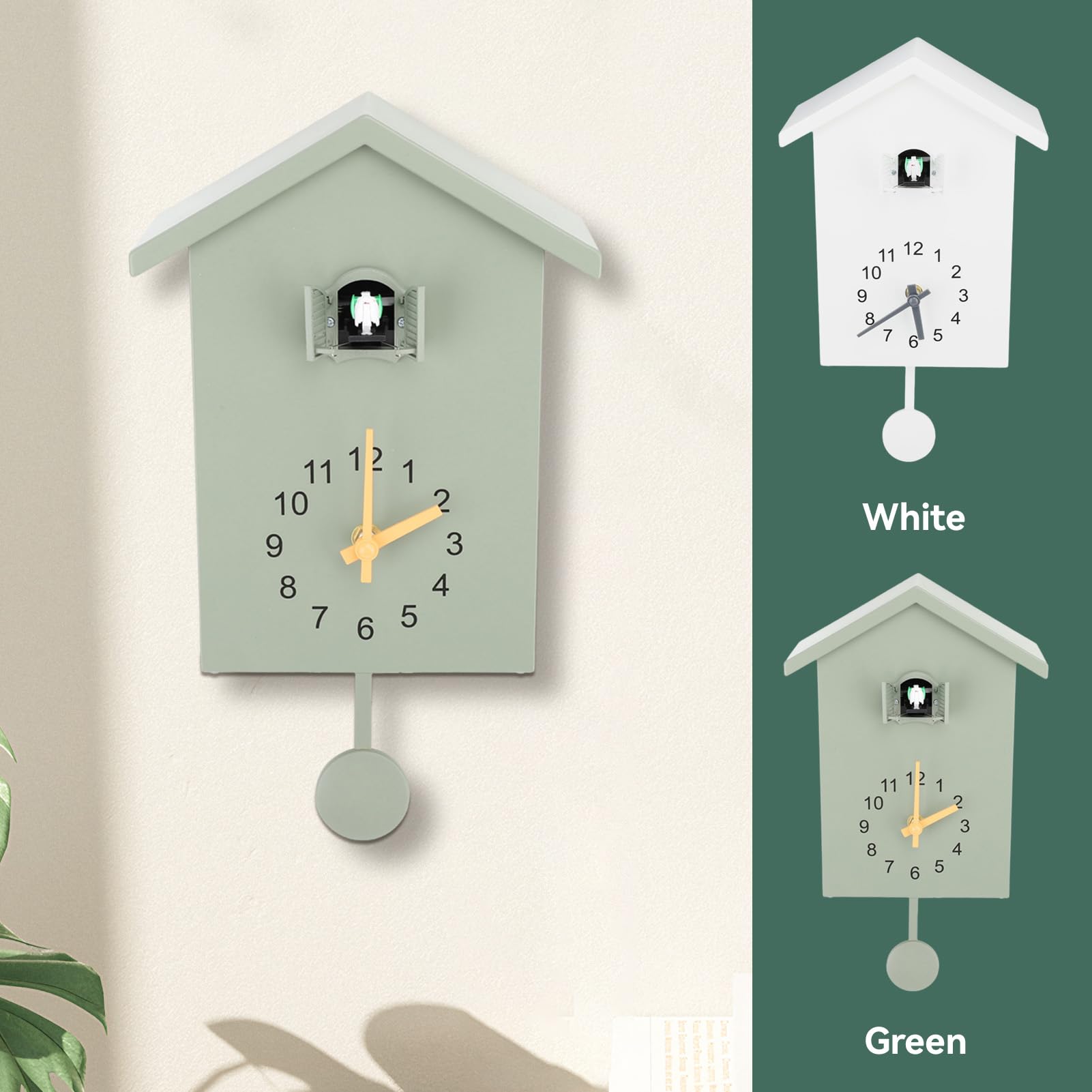Horloge Murale À Coucou, Coucou Horloge Menthe Pendule Murale Originale Style Nordique avec Voix d'oiseaux, Pendule Suspendu, Horloge Coo Coo pour Art, Maison, Salon, Bureau