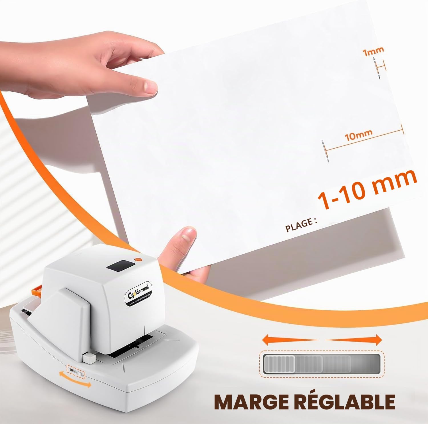 CGOLDENWALL Agrafeuse Bureau Electrique, Capacité 60–65 Feuilles | Agrafage Plat Sans Bourrage, Vitesse et Marge Réglables, Haute Performance, Cartouche de 4000 Agrafes pour Bureau, École