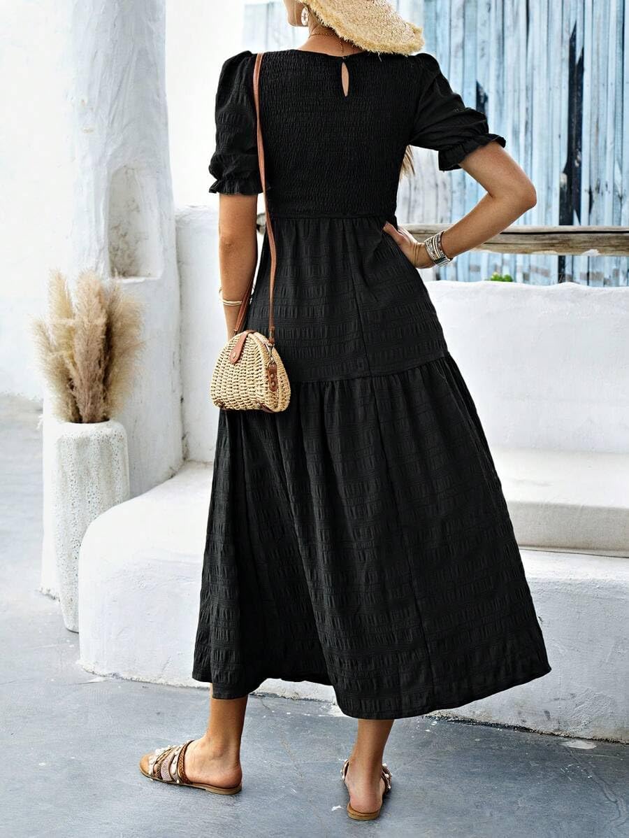 LIGHT DOT Women's Short Sleeve Maxi Dresses Modest Smocked Dress Casual A-Line Tiered Flowy - Image 2