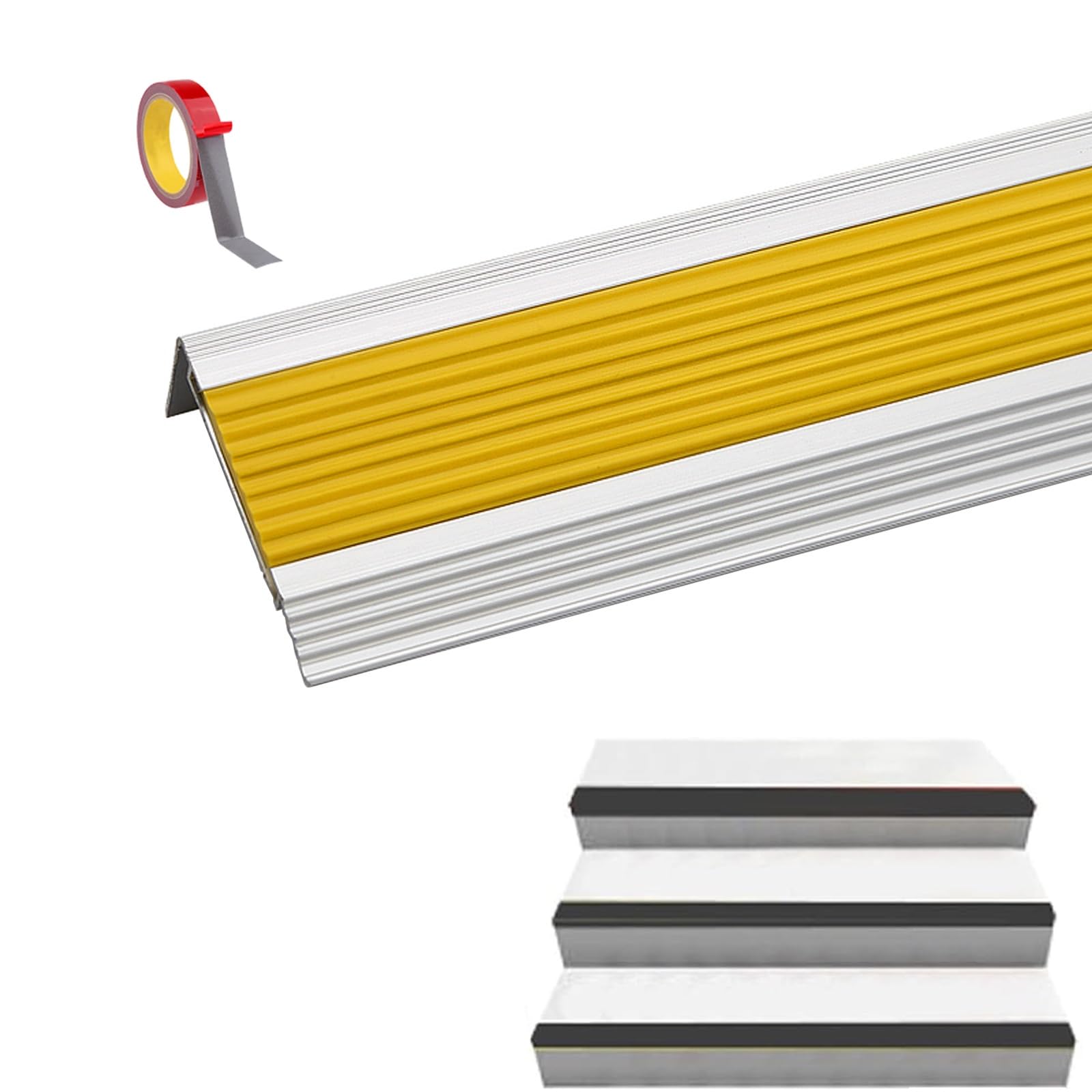 Perfil De ProteccióN para Borde De EscalóN Aluminio, Antideslizantes Tira Goma ExtraíBle, Borde De PeldañO, Cubiertas Borde Escalera, con Bandas Antideslizantes, 1 M De Longitud (Color : Yellow, Siz