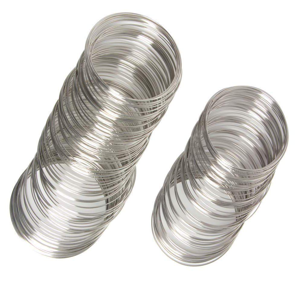 DIY Crafts Loops Silver G Bronze Memory Beading Steel Wire for DIY Jewelry Findings Multi-Layer Bangle Bracelet Making 0.6mm (Pack of 300 Loop, Color : - White K)
