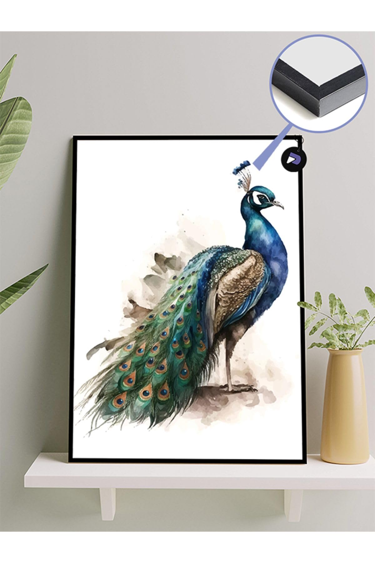 Postermanya (pster21111) Mavi Tavus Kuşu Hayvan Çerçeveli Tablo - Çerçeveli Poster 50 x 70