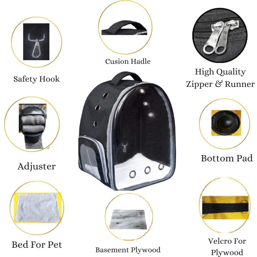 Risan Pets Pet Backpack Transparent Cat & Small Dog Puppy Kitty Shihtzu Carriers for Breathable Airline Travel Approved Air Ventilation Backpack Size 17 × 13 × 11 inch(Black) 2