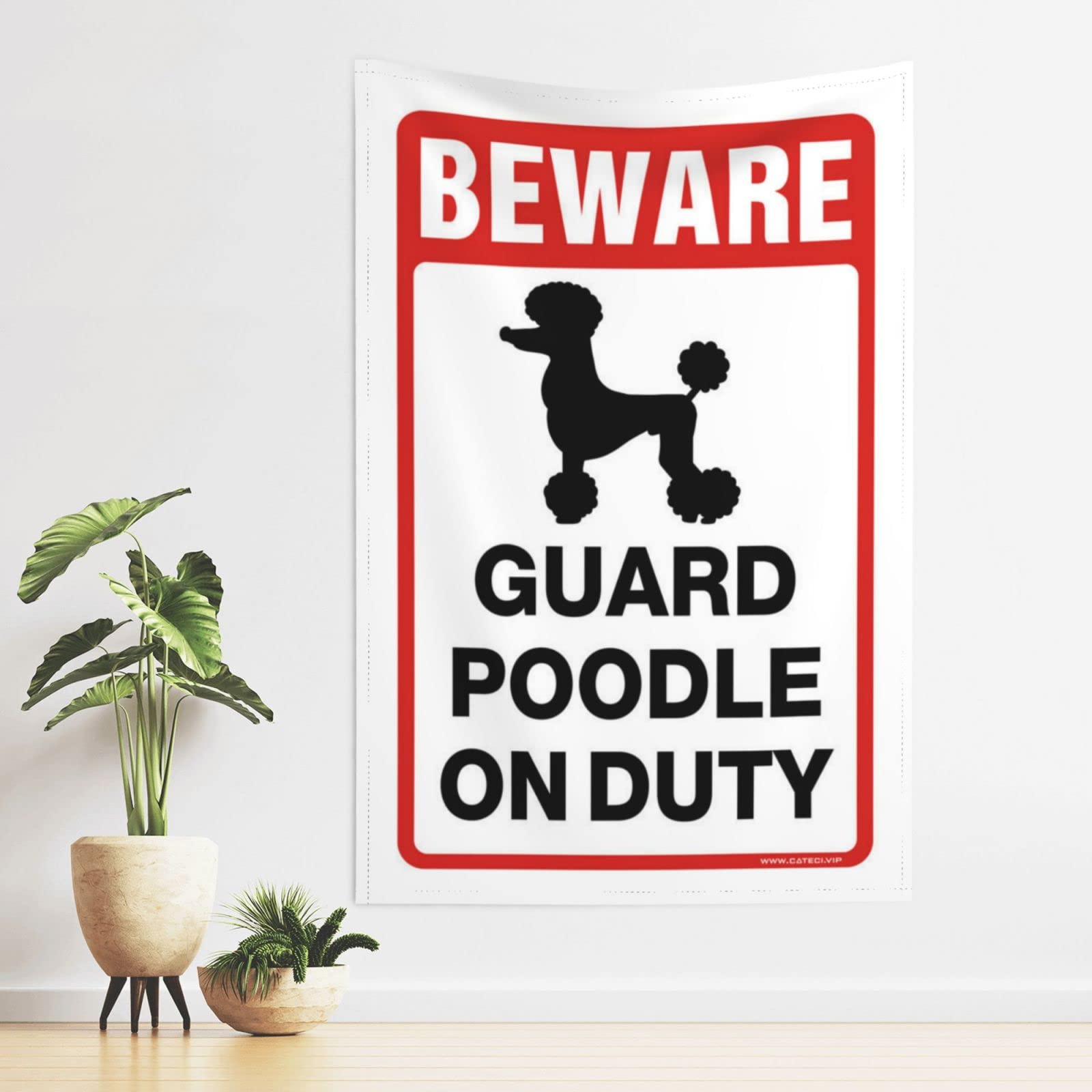 Dsocuiubos Beer Decor Beware! Guard Poodle On Duty Tapestry Beer Decorations for Man Cave Funny Patio Decor (Size : 100X150CM)