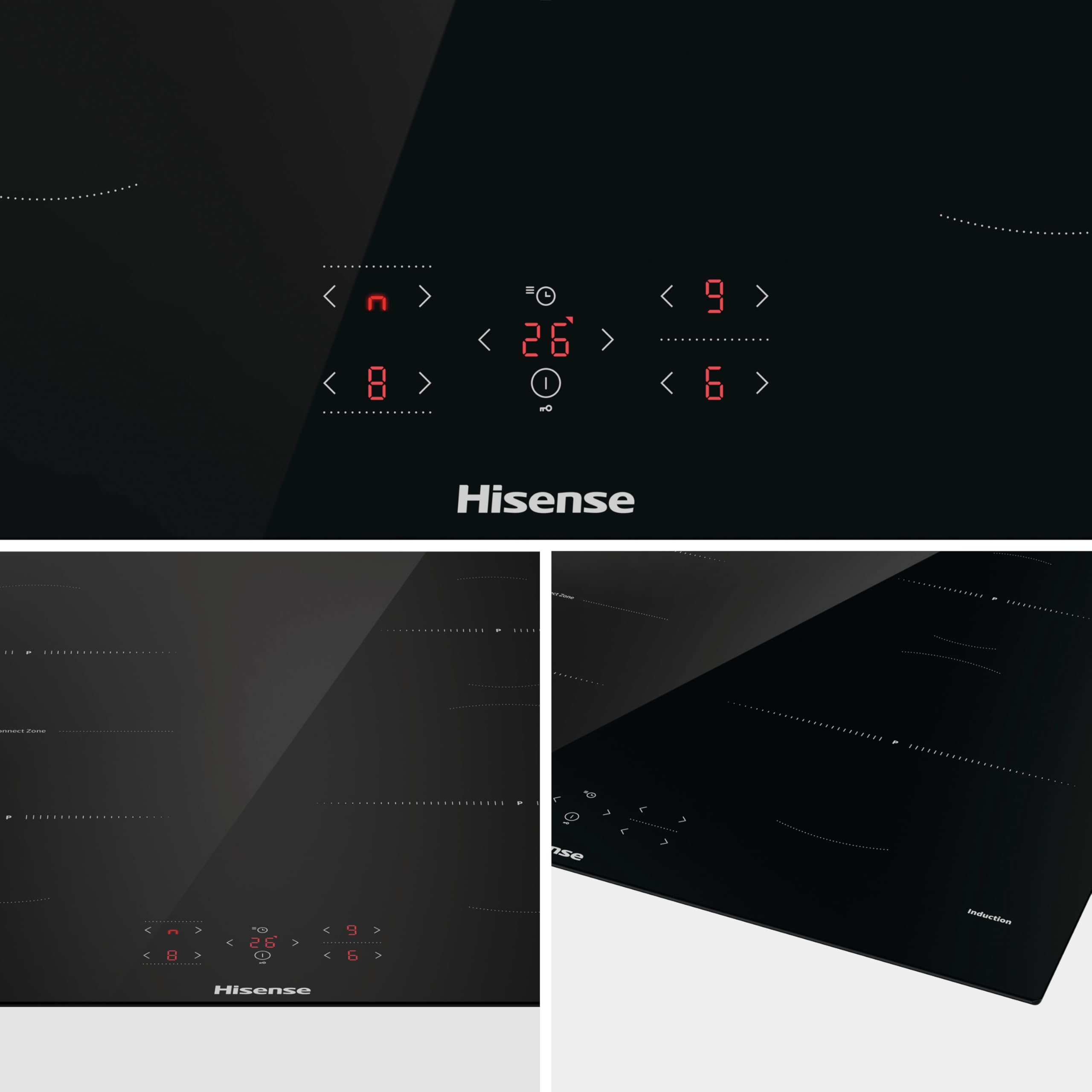 Hisense HI621FM Piano Cottura a Induzione 60 cm, 4 Zone con Connect Zone, Power Boost, 7200W, Touch Control, Timer e Indicatore Calore Residuo, Vetroceramica Nero