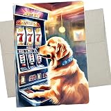 Whitman and Daughter Golden Retriever Slot Machine Card, Casino Birthday Card (1 Premium Card, 5X7 Inch) dog gambling notecard blank for all occasions like thinking of you, thank you - 1080