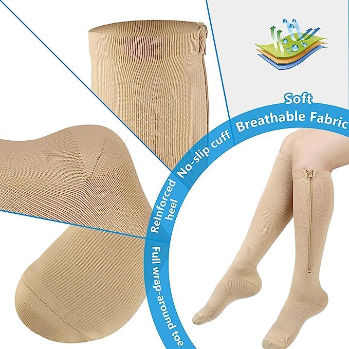 Image of cerpite Zipper Compression Socks, 2 Pairs 15-20 mmHg Closed Toe Compression Stockings for Men Women