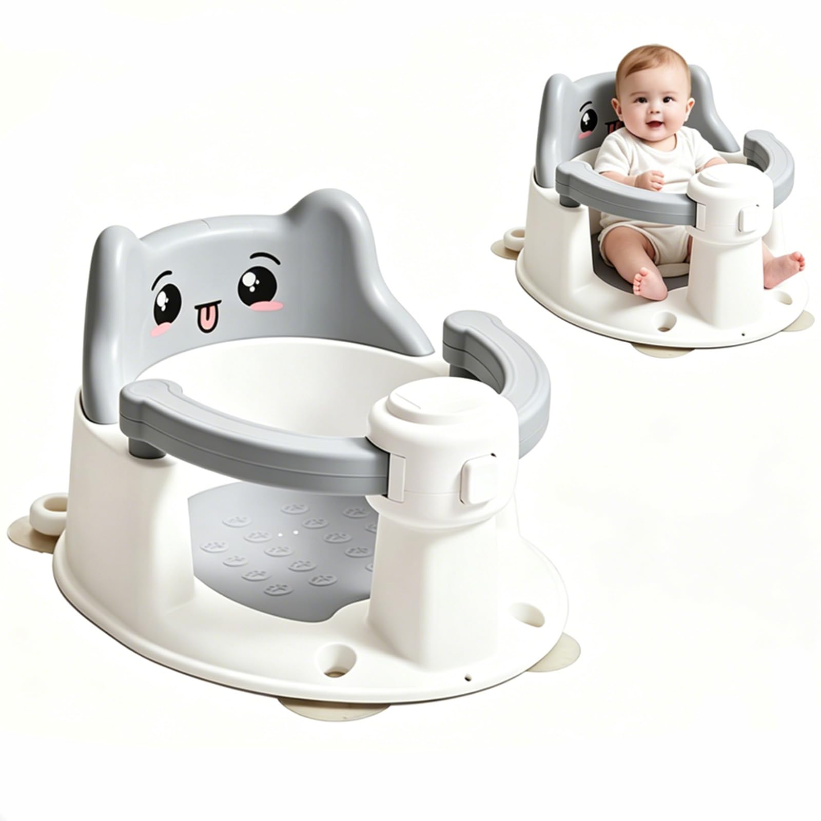 Seggiolino da Bagno per Bambino con Schienale di Sostegno Supporto Vasca Antiscivolo con Design Carino