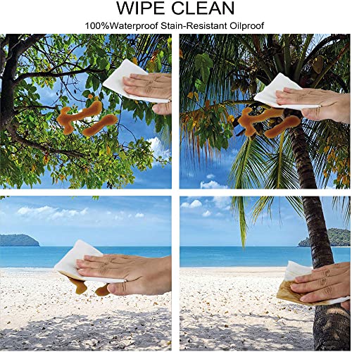 Summer Tablecloth, Tropical Beach Ocean Behind Palm Tree Caribbean Exotic Holiday Image, Elastic Edge, Suitable For Catering And Kitchen, 28"X28" Fern Green #TOP2