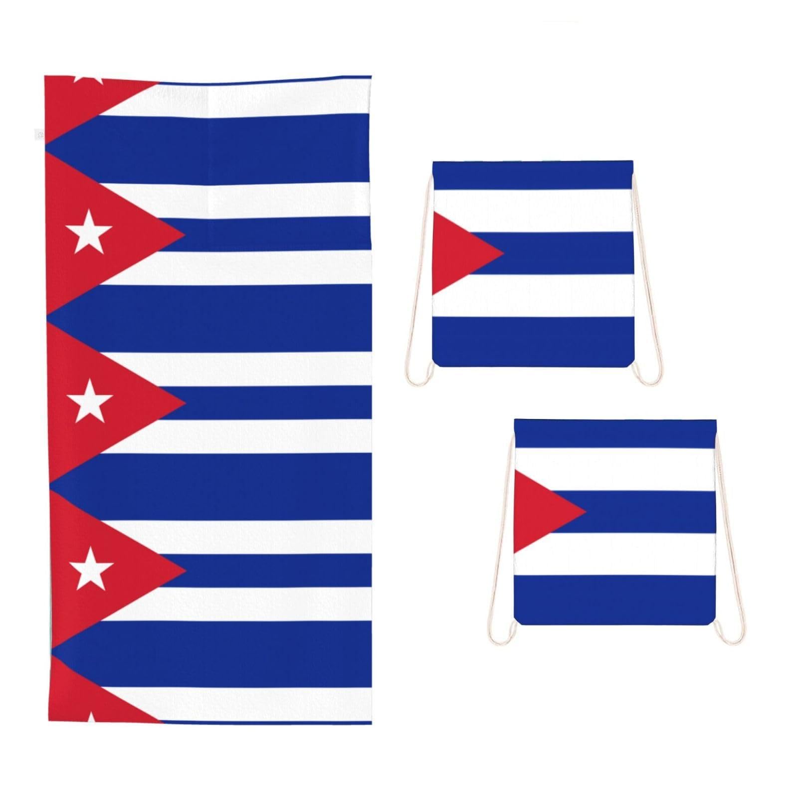 CNTDBU Cuban flag 2 in 1 Packable Towel Bag-Large Beach Towel with Stuff Sack, Super Absorbent Microfiber Travel Towel for Pool