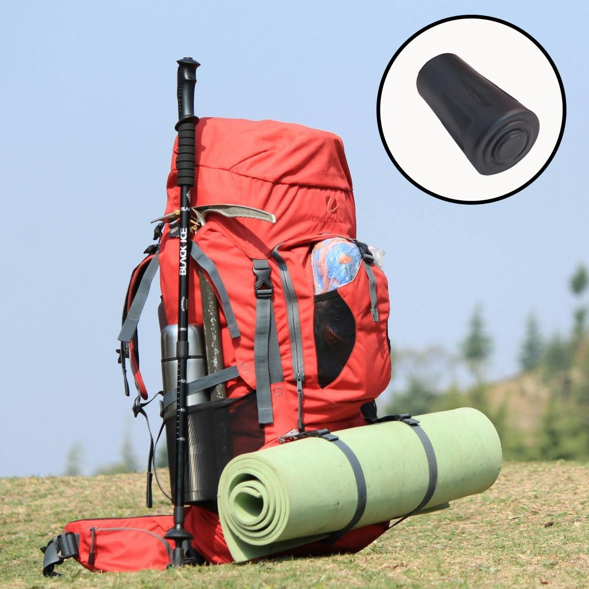 8 Pcs Rubber Trekking Pole Tips Replacement Protectors, 11mm Hole Diameter Walking Stick Tip Covers, Fits Most Standard Hiking Poles, Non-Slip Outdoor Accessories(Black)