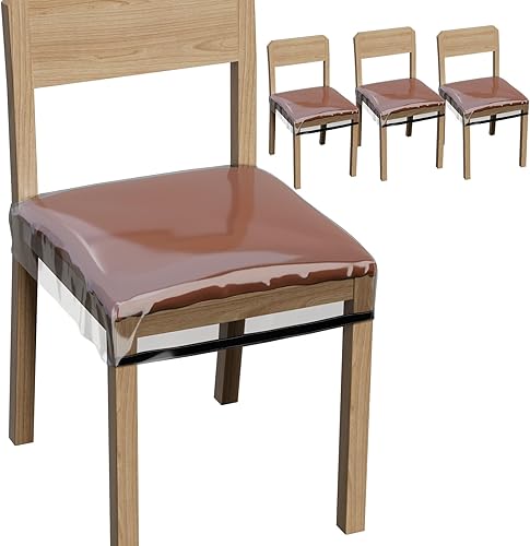 STARTWO Paquete de 4 fundas de plástico para sillas de comedor, fundas de plástico impermeables y reutilizables para asientos de PVC suave, fundas