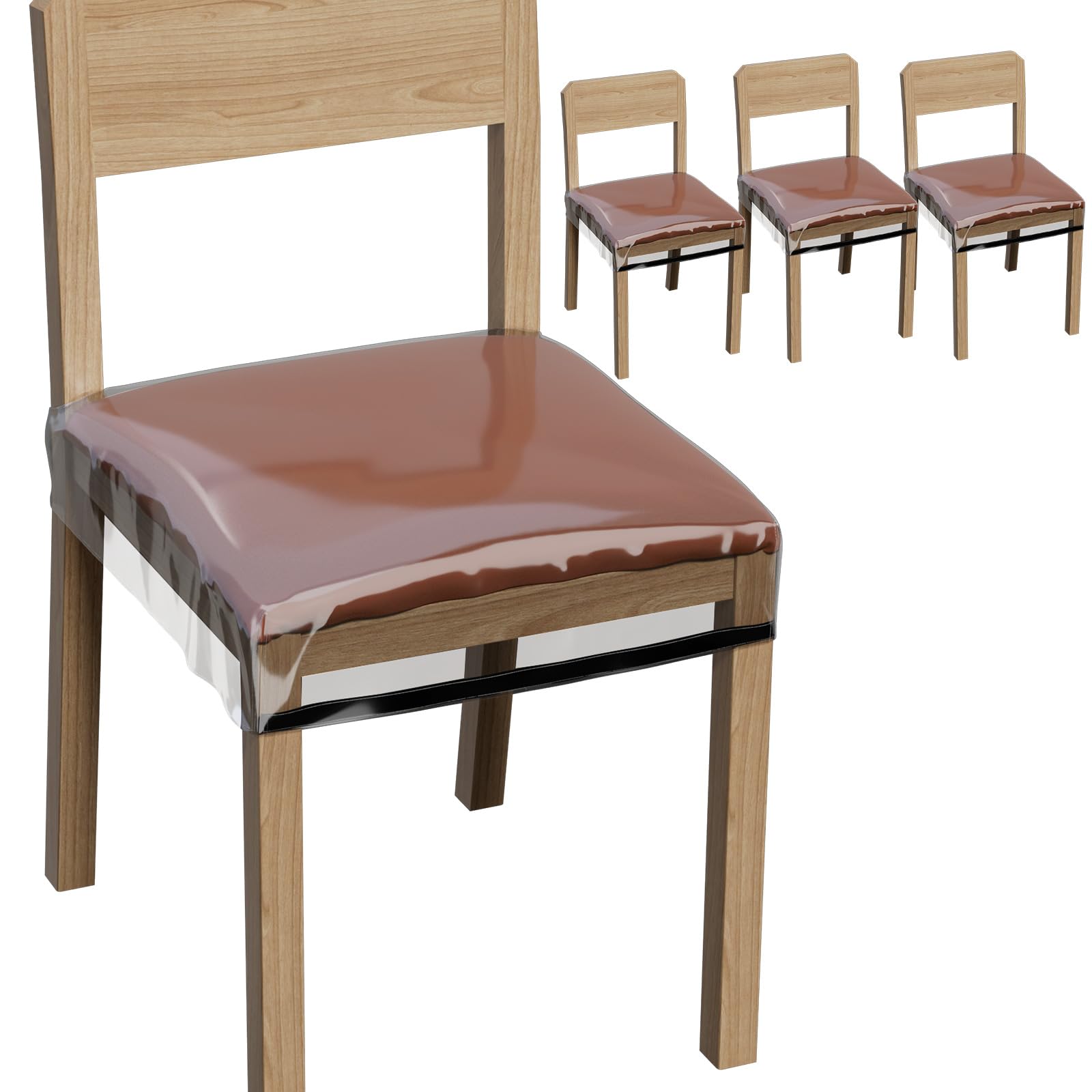 STARTWO 4 Pack Plastic Dining Chair Covers, Waterproof Plastic Chair Covers, Reusable Thickened Soft PVC Seats Protectors, Double-Sided Adjustable Waterproof Chairs Slipcover