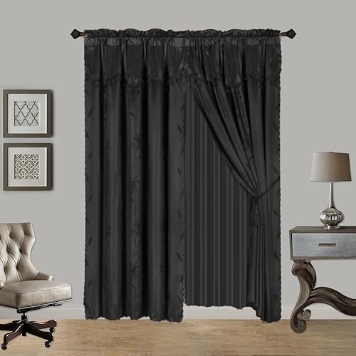 Miniatura 10 de Cortina completa de lujo de jacquard sintético semitransparente con cenefa de fijación, 120 pulgadas de ancho x 84 pulgadas de largo (NADA) (verde