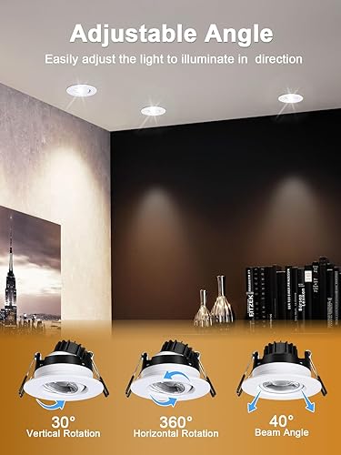 Miniatura 9 de Foco giratorio de cardán empotrado sin canless de 5 CCT de 3 pulgadas, lámpara de techo de globo ocular de 3 pulgadas, luces empotrables regulables