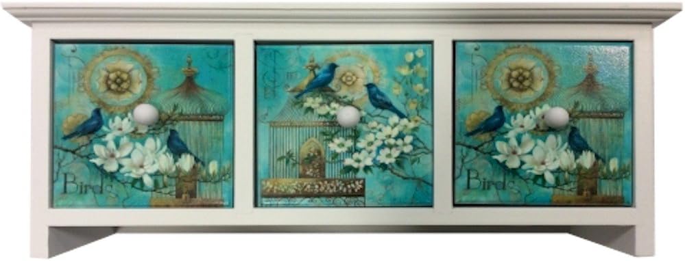 Little Springs Shabby Chic Rectangular Three Drawer Mini Chest with Birdcages