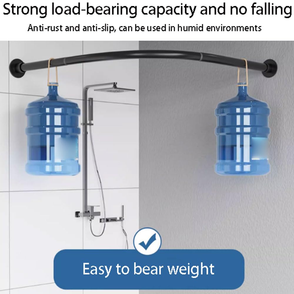 Barre de Douche en L Sanss Perçage,Acier Carbone,Barre de Douche Courbe Universelle,Tringle Douche Angle,Tringle à Rideau de Douche,pour Salle de Bain,Toilettes,Magasin de Vêtements
