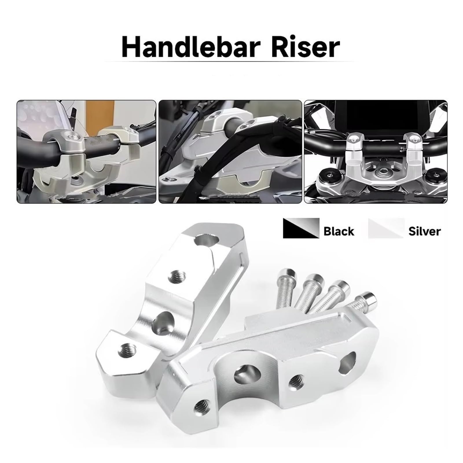 Elevador De Manillar Motocicleta CNC Aluminio Adaptador Abrazadera Hacia Atrás Para R 1300 GS R1300GS 2024 Alzas Manillar Moto(Plata)