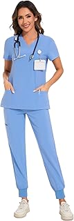 COZYFIT Scrubs for Women Set - Stretch V-Neck Scrub Top & Jogger Pant with 8 Pockets COZY SCRUBS