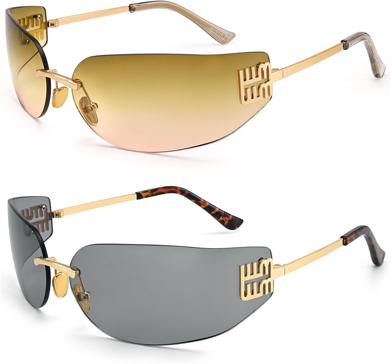 Dollger Rimless Y2K Trendy Sunglasses for Women Rave 90s Clear Sun Glasses