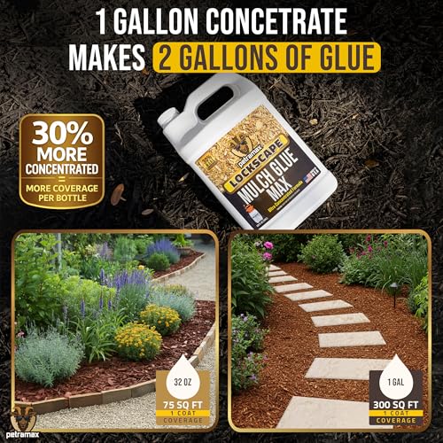 Image of PetraMax Lockscape Mulch Glue for Landscaping Rocks Max Concentrate, Weed Barrier - Non-Toxic Pea Gravel Binder, Mulch & Rock Glue for Landscaping, Landscape Rock & Gravel Stabilizer - (1 Gal)