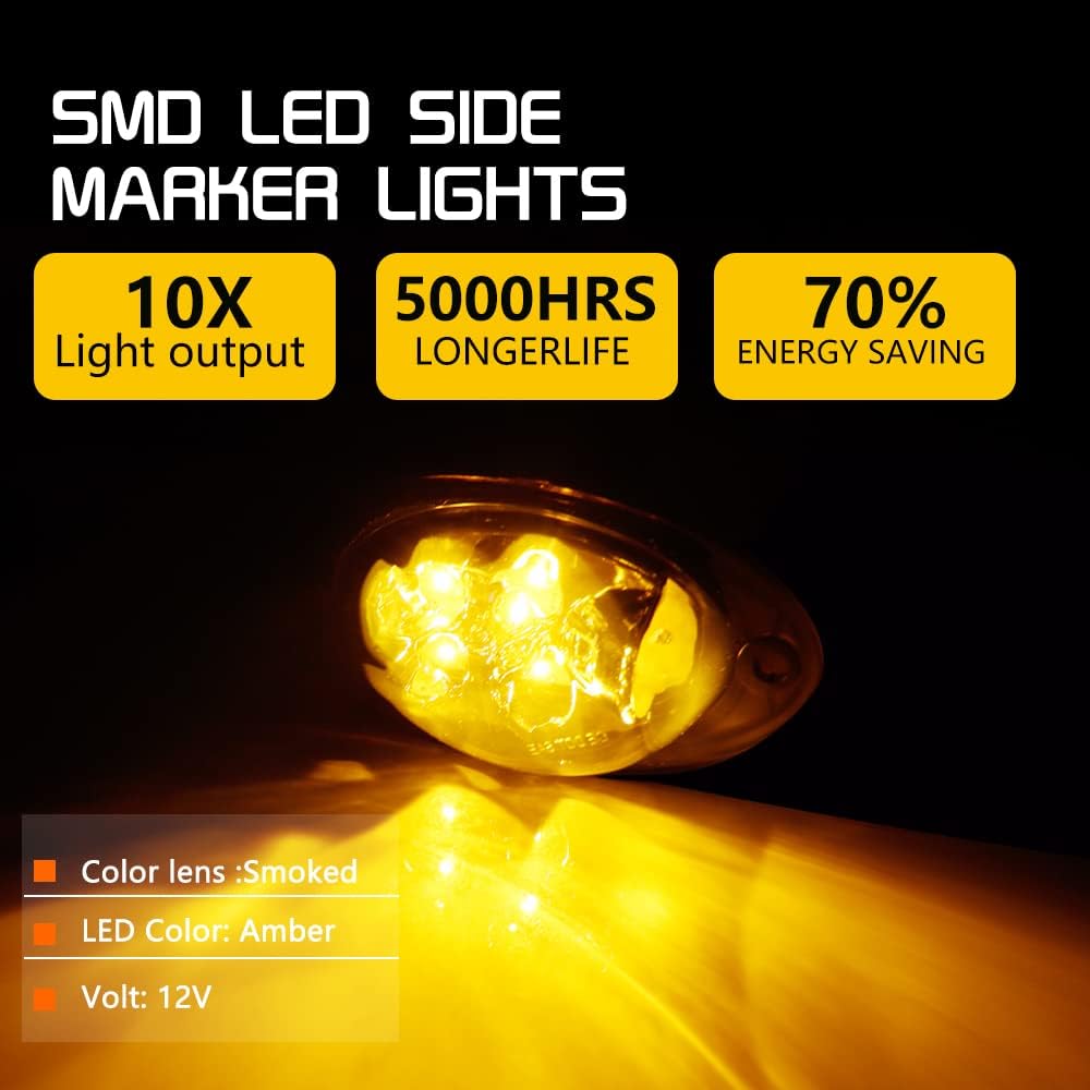 Led Smoked Lens Compatible With 2008-2017 Freightliner Cascadia Semi Truck Front Side Marker Turn Signal Lights