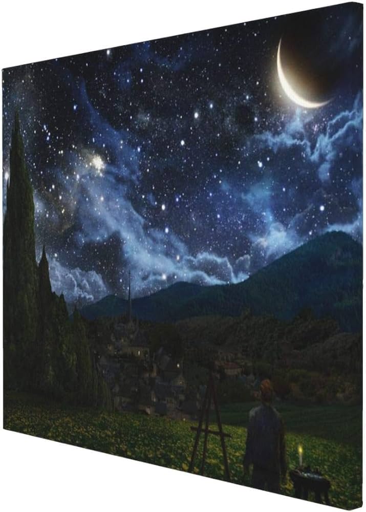 Amazon.co.jp: アートパネル ポスター 絵画 油絵 夜 星空 野原