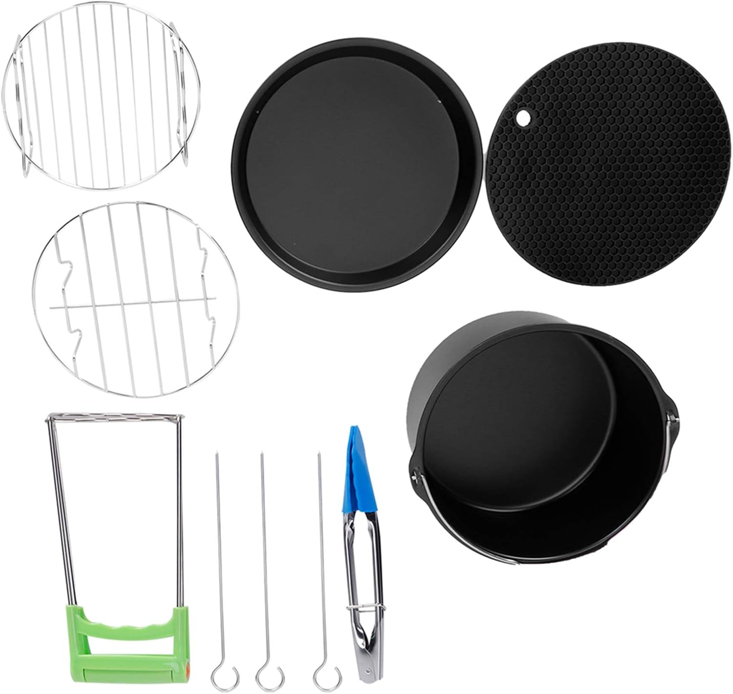 7 - Inch Electric Fryer Accessory Set, Cake Pan Pizza Plate Grill Skewers Silicone Mat with Clamps, Non - Heat - Kitchen Cooking Utensils for Air Fryer