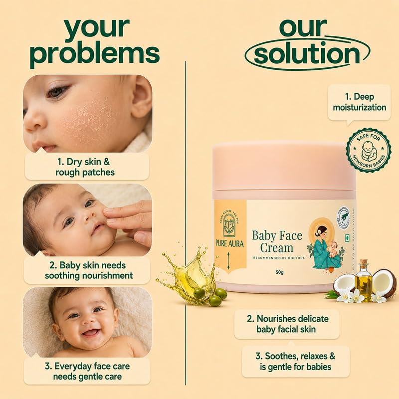 Image of Pure Aura Baby Face Cream 50gm | Ayurvedic & Organic Care for Delicate Skin | Infused with Shea Butter & Almond Oil | Gentle, Chemical-Free Moisturizing | Safe for Newborns | Loved by Moms