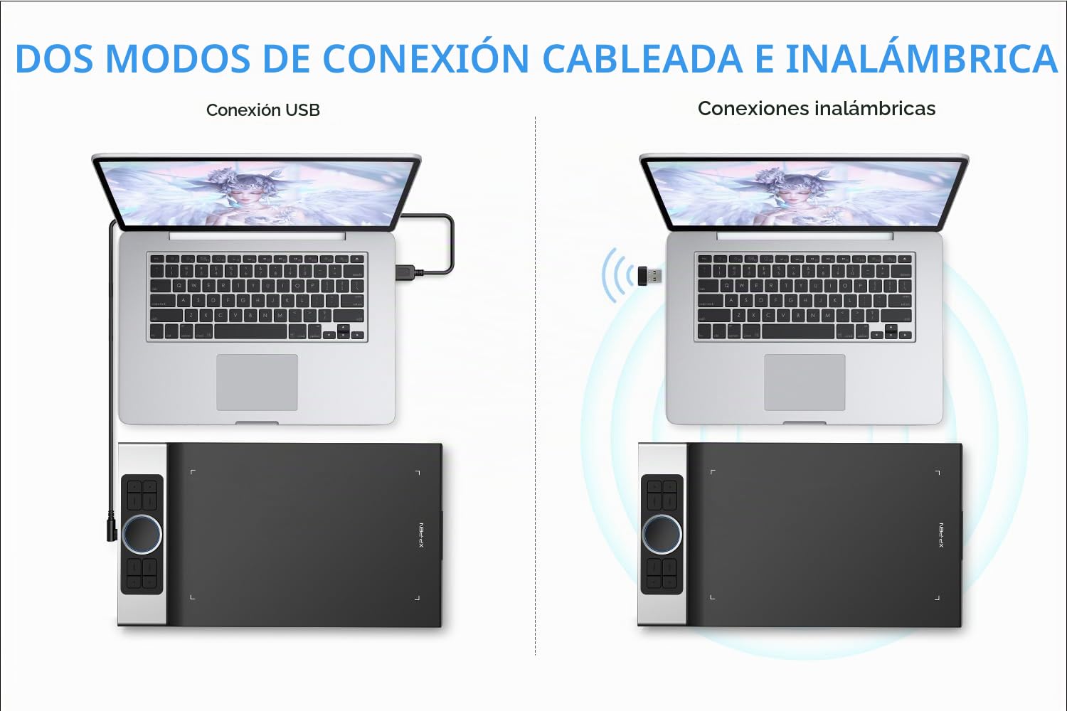 XP-PEN Deco Pro MW Tableta Gráfica Dibujo Digital Inalámbrica con Bluetooth o 2.4G, 11x6 Pulgadas, Tableta Digitalizadora Compatible con iPhone, Android, Windows y Mac para Dibujar