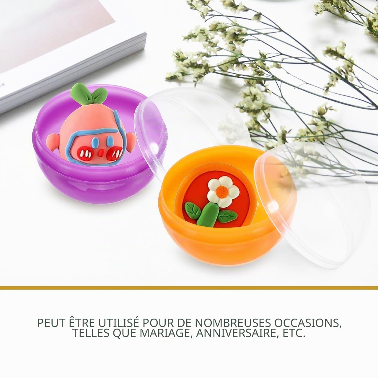 Veemoon Lot de 50 capsules rechargeables pour machines automatiques - Boules en plastique de 45 mm - Idéales pour les machines de préhension et les jeux de - Réutilisables et faciles à ouvrir
